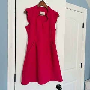 Tabitha Hot Pink Ruffle Cap-Sleeve Midi Dress